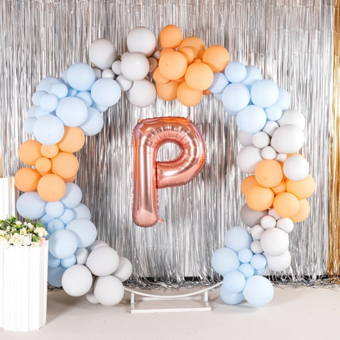 Balon Folie Metalizata Litera P, Flippy, 100 cm, Umflati cu Heliu sau Aer, Ambalaj Individual, Pai inclus, Rose Gold [6]