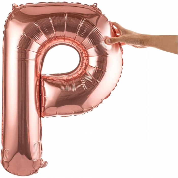 Balon Folie Metalizata Litera P, Flippy, 100 cm, Umflati cu Heliu sau Aer, Ambalaj Individual, Pai inclus, Rose Gold [8]