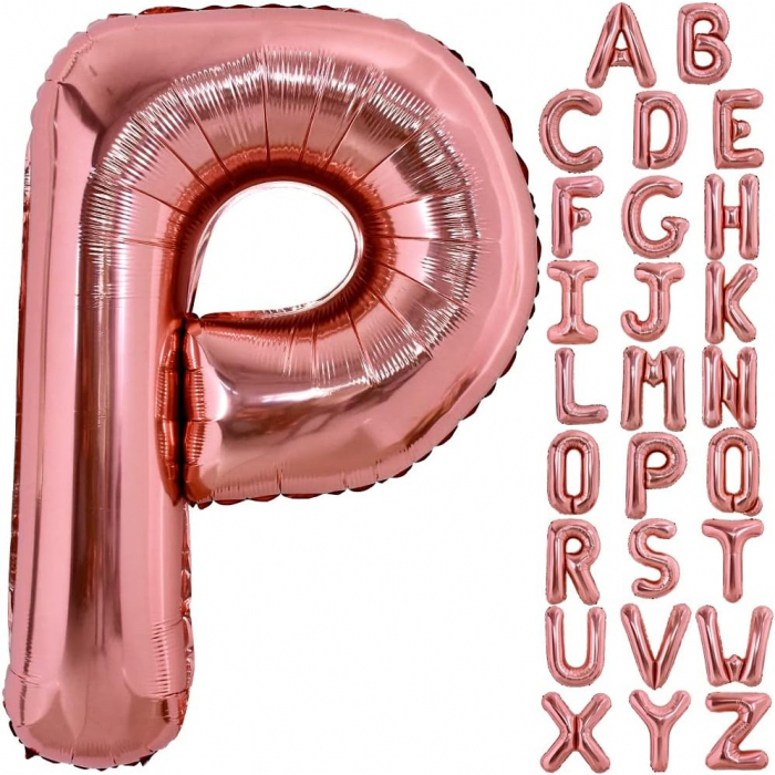 Balon Folie Metalizata Litera P, Flippy, 100 cm, Umflati cu Heliu sau Aer, Ambalaj Individual, Pai inclus, Rose Gold [4]