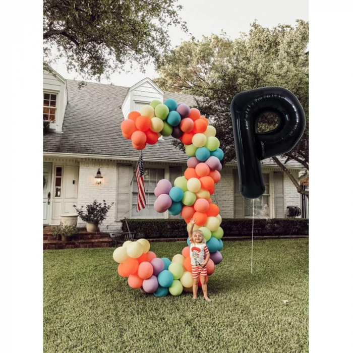 Balon Folie Metalizata Litera P, Flippy, 40 cm, Umflati cu Heliu sau Aer, Ambalaj Individual, Pai inclus, Negru [4]