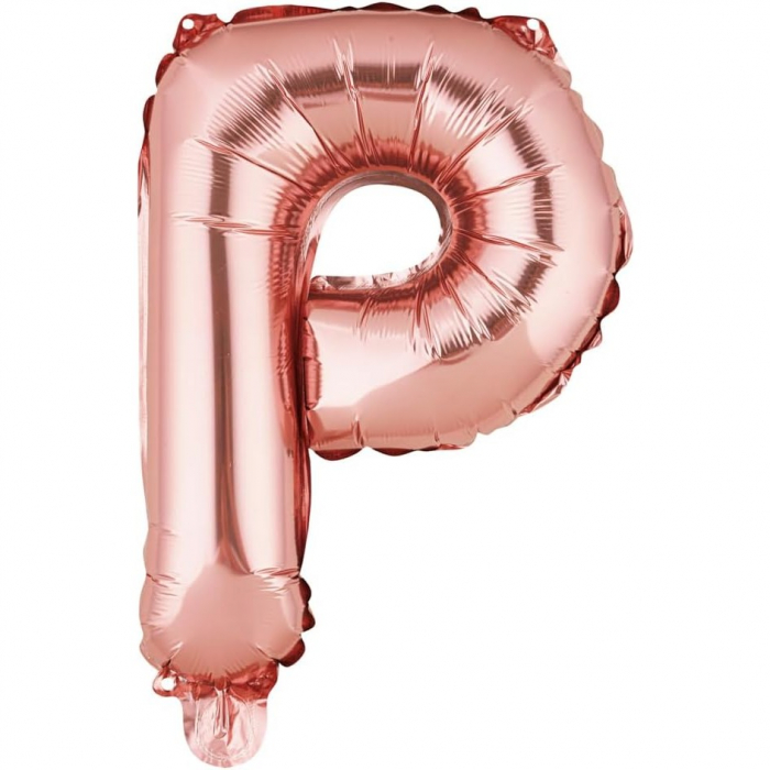 Balon Folie Metalizata Litera P, Flippy, 40 cm, Umflati cu Heliu sau Aer, Ambalaj Individual, Pai inclus, Rose Gold [1]