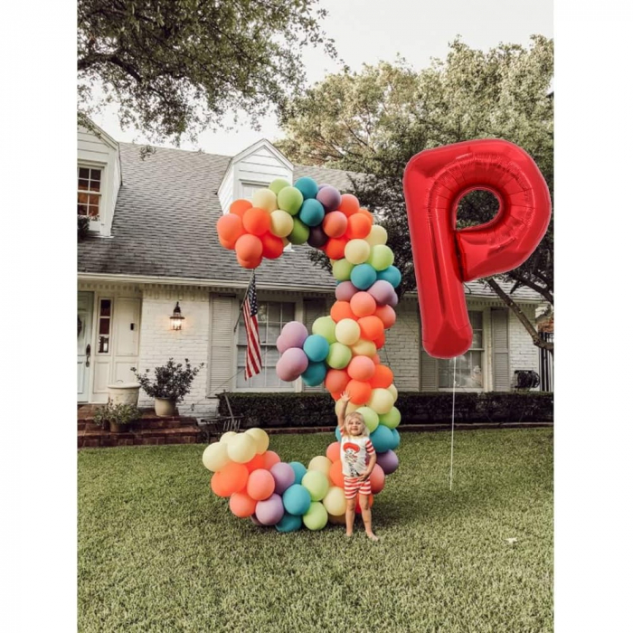 Balon Folie Metalizata Litera P, Flippy, 40 cm, Umflati cu Heliu sau Aer, Ambalaj Individual, Pai inclus, Rosu [2]