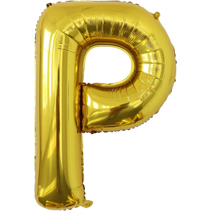 Balon Folie Metalizata Litera P, Flippy, 80 cm, Umflati cu Heliu sau Aer, Ambalaj Individual, Pai inclus, Auriu [1]