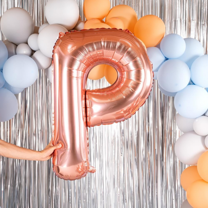 Balon Folie Metalizata Litera P, Flippy, 80 cm, Umflati cu Heliu sau Aer, Ambalaj Individual, Pai inclus, Rose Gold [5]