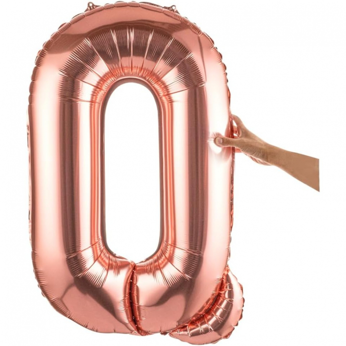 Balon Folie Metalizata Litera Q, Flippy, 100 cm, Umflati cu Heliu sau Aer, Ambalaj Individual, Pai inclus, Rose Gold [8]