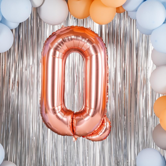 Balon Folie Metalizata Litera Q, Flippy, 100 cm, Umflati cu Heliu sau Aer, Ambalaj Individual, Pai inclus, Rose Gold [7]