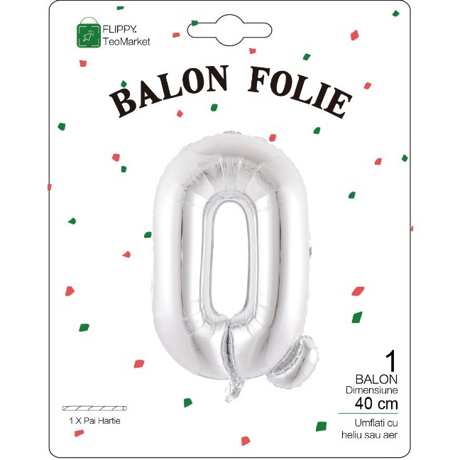Balon Folie Metalizata Litera Q, Flippy, 40 cm, Umflati cu Heliu sau Aer, Ambalaj Individual, Pai inclus, Argintiu [2]