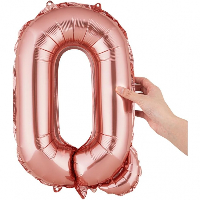 Balon Folie Metalizata Litera Q, Flippy, 40 cm, Umflati cu Heliu sau Aer, Ambalaj Individual, Pai inclus, Rose Gold [6]