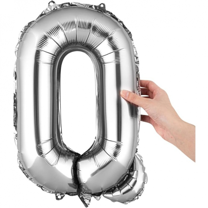 Balon Folie Metalizata Litera Q, Flippy, 80 cm, Umflati cu Heliu sau Aer, Ambalaj Individual, Pai inclus, Argintiu [5]
