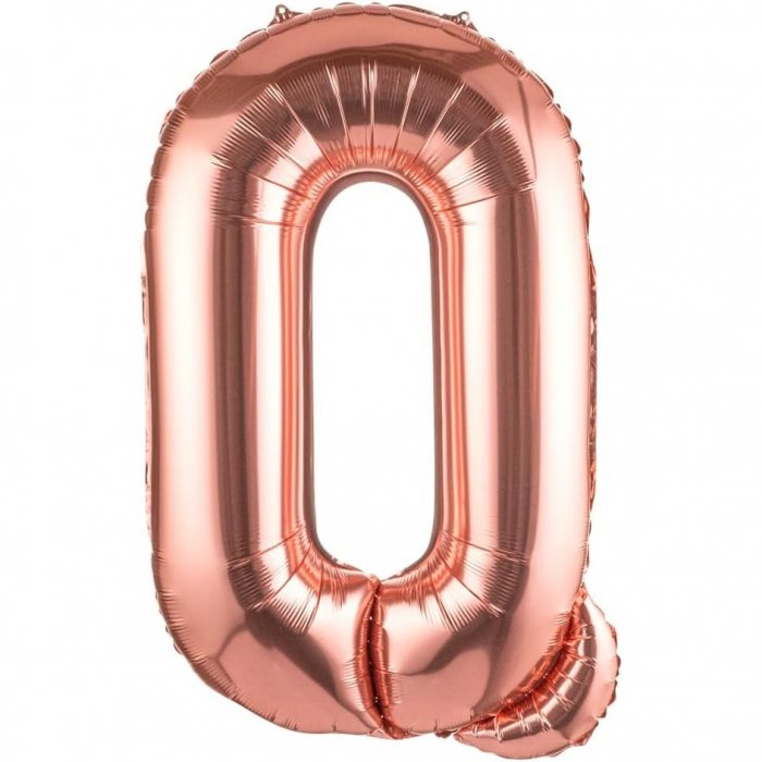 Balon Folie Metalizata Litera Q, Flippy, 80 cm, Umflati cu Heliu sau Aer, Ambalaj Individual, Pai inclus, Rose Gold [1]