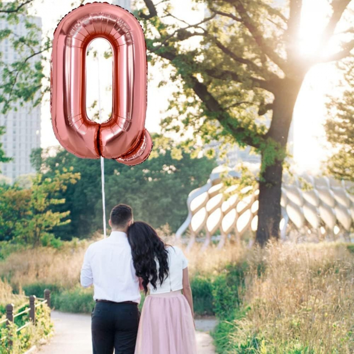 Balon Folie Metalizata Litera Q, Flippy, 80 cm, Umflati cu Heliu sau Aer, Ambalaj Individual, Pai inclus, Rose Gold [3]