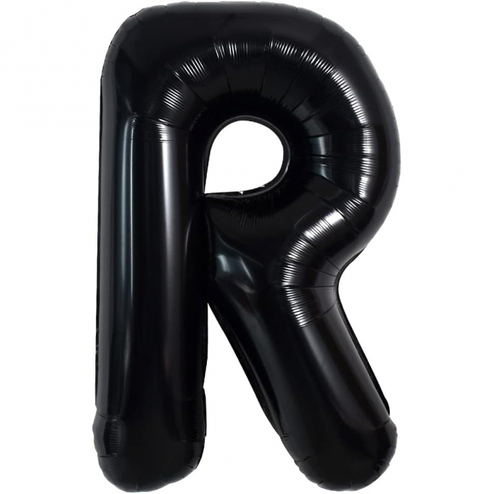 Balon Folie Metalizata Litera R, Flippy, 40 cm, Umflati cu Heliu sau Aer, Ambalaj Individual, Pai inclus, Negru [6]