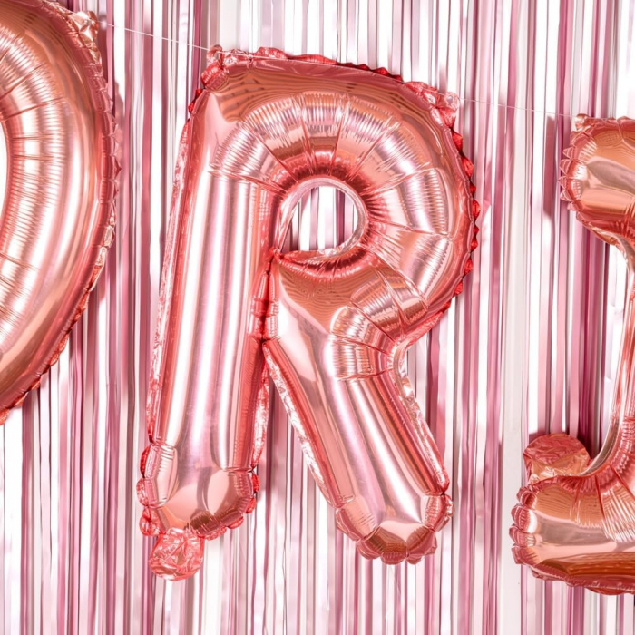 Balon Folie Metalizata Litera R, Flippy, 40 cm, Umflati cu Heliu sau Aer, Ambalaj Individual, Pai inclus, Rose Gold [3]