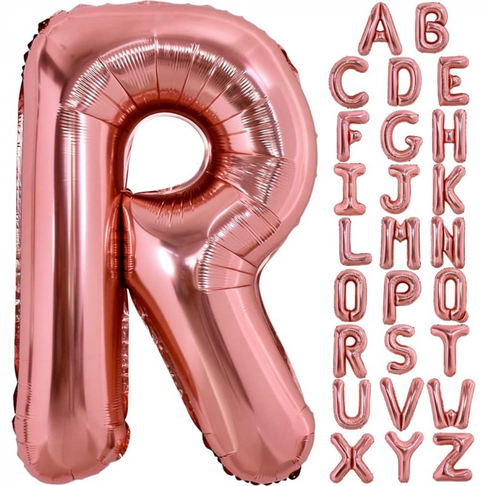 Balon Folie Metalizata Litera R, Flippy, 80 cm, Umflati cu Heliu sau Aer, Ambalaj Individual, Pai inclus, Rose Gold [4]