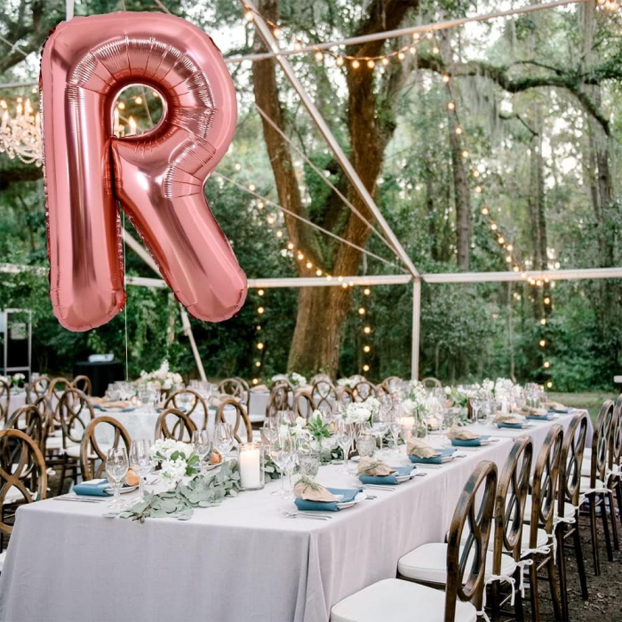 Balon Folie Metalizata Litera R, Flippy, 80 cm, Umflati cu Heliu sau Aer, Ambalaj Individual, Pai inclus, Rose Gold [2]