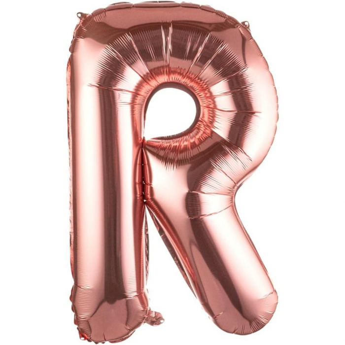 Balon Folie Metalizata Litera R, Flippy, 80 cm, Umflati cu Heliu sau Aer, Ambalaj Individual, Pai inclus, Rose Gold [1]