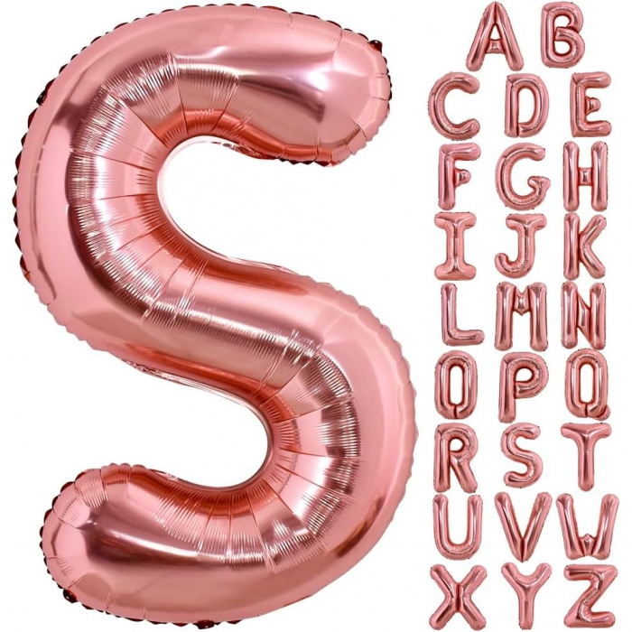 Balon Folie Metalizata Litera S, Flippy, 80 cm, Umflati cu Heliu sau Aer, Ambalaj Individual, Pai inclus, Rose Gold [4]