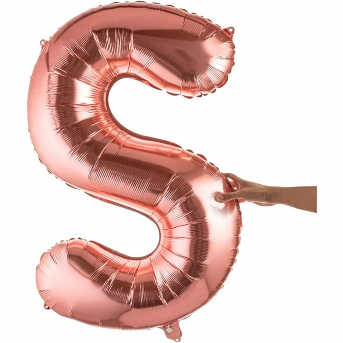 Balon Folie Metalizata Litera S, Flippy, 80 cm, Umflati cu Heliu sau Aer, Ambalaj Individual, Pai inclus, Rose Gold [8]