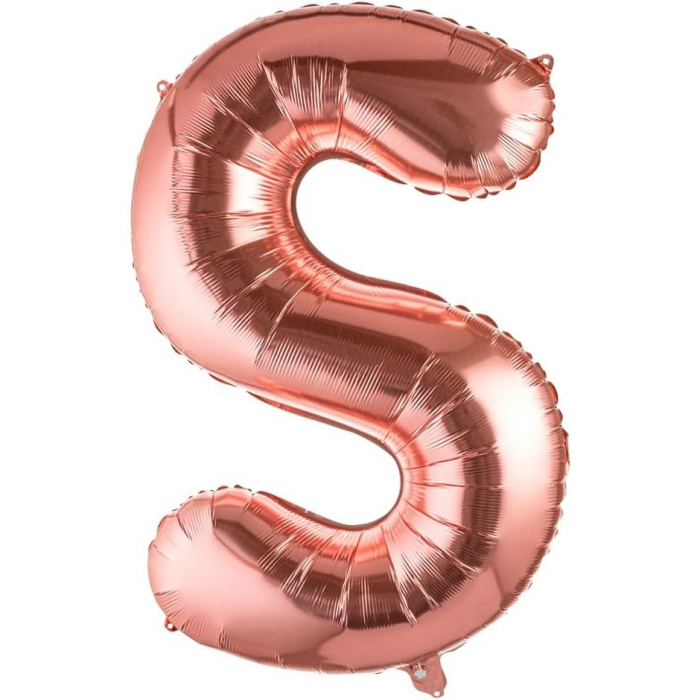 Balon Folie Metalizata Litera S, Flippy, 80 cm, Umflati cu Heliu sau Aer, Ambalaj Individual, Pai inclus, Rose Gold [1]