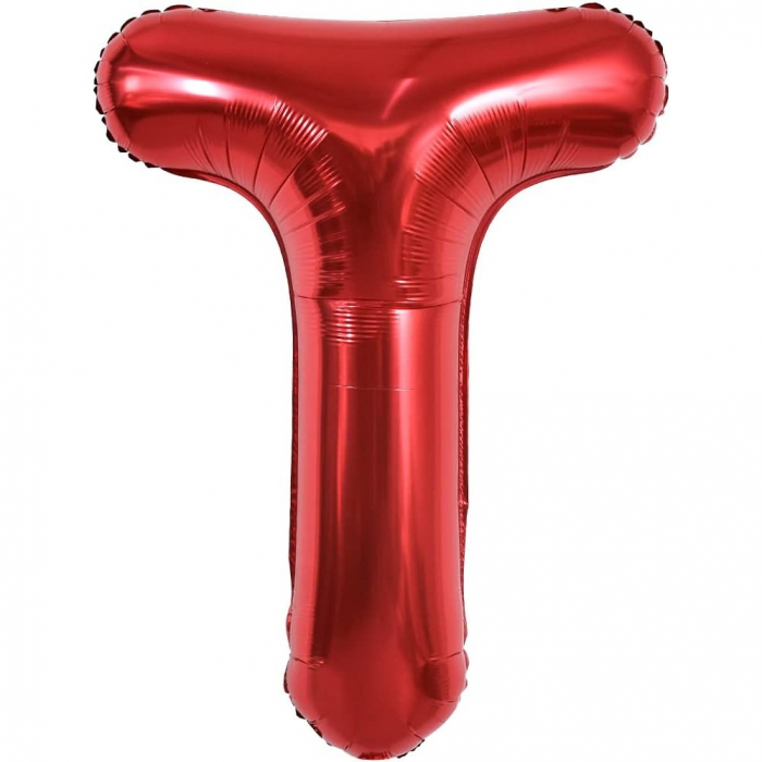 Balon Folie Metalizata Litera T, Flippy, 40 cm, Umflati cu Heliu sau Aer, Ambalaj Individual, Pai inclus, Rosu [1]