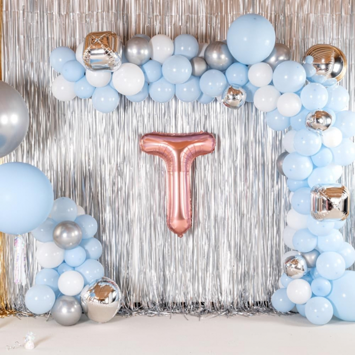Balon Folie Metalizata Litera T, Flippy, 80 cm, Umflati cu Heliu sau Aer, Ambalaj Individual, Pai inclus, Rose Gold [3]