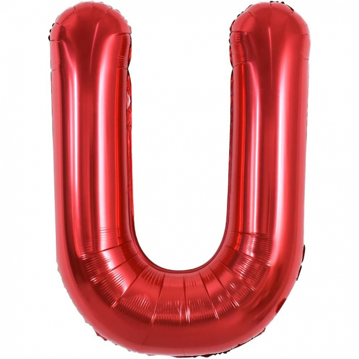 Balon Folie Metalizata Litera U, Flippy, 40 cm, Umflati cu Heliu sau Aer, Ambalaj Individual, Pai inclus, Rosu [1]