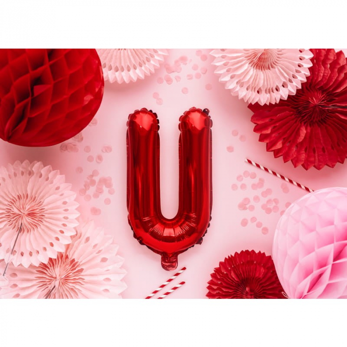 Balon Folie Metalizata Litera U, Flippy, 40 cm, Umflati cu Heliu sau Aer, Ambalaj Individual, Pai inclus, Rosu [2]