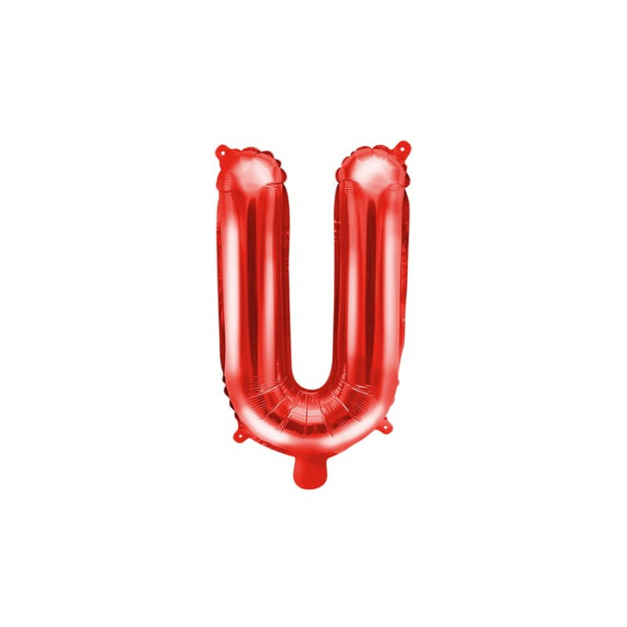 Balon Folie Metalizata Litera U, Flippy, 40 cm, Umflati cu Heliu sau Aer, Ambalaj Individual, Pai inclus, Rosu [3]