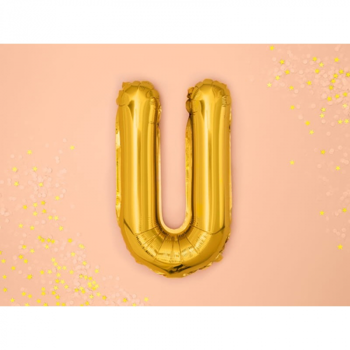 Balon Folie Metalizata Litera U, Flippy, 80 cm, Umflati cu Heliu sau Aer, Ambalaj Individual, Pai inclus, Auriu [4]