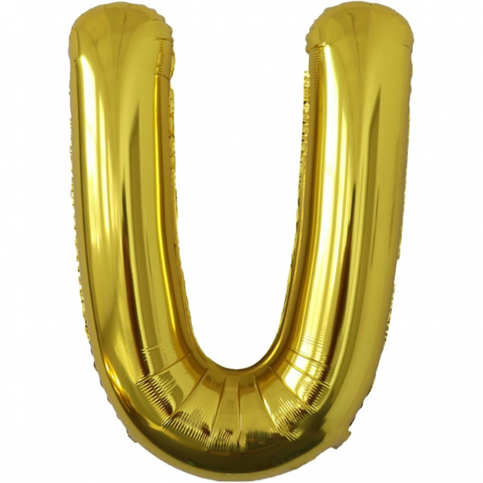 Balon Folie Metalizata Litera U, Flippy, 80 cm, Umflati cu Heliu sau Aer, Ambalaj Individual, Pai inclus, Auriu [1]