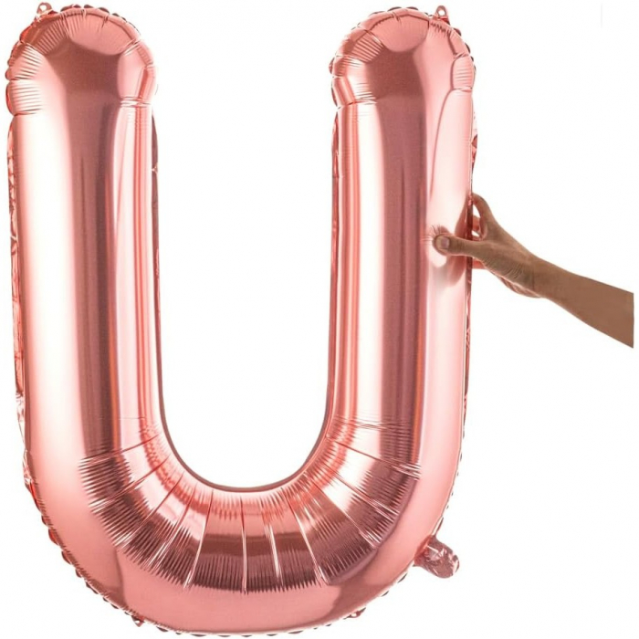 Balon Folie Metalizata Litera U, Flippy, 80 cm, Umflati cu Heliu sau Aer, Ambalaj Individual, Pai inclus, Rose Gold [8]