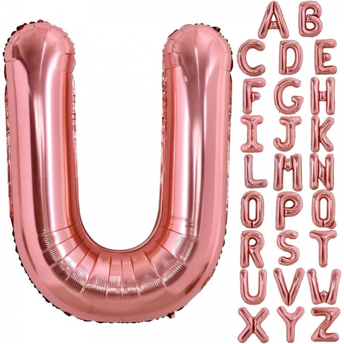 Balon Folie Metalizata Litera U, Flippy, 80 cm, Umflati cu Heliu sau Aer, Ambalaj Individual, Pai inclus, Rose Gold [4]