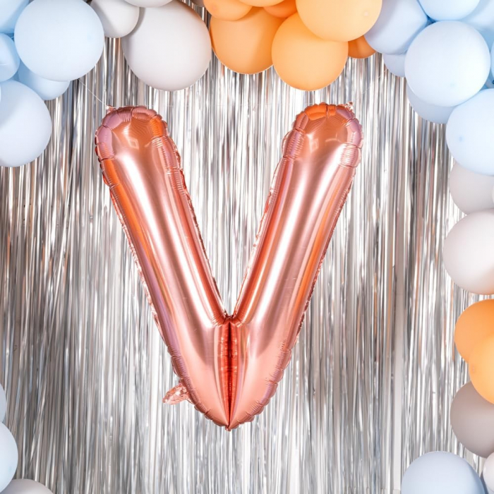 Balon Folie Metalizata Litera V, Flippy, 100 cm, Umflati cu Heliu sau Aer, Ambalaj Individual, Pai inclus, Rose Gold [7]