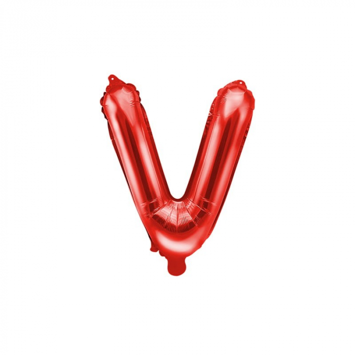 Balon Folie Metalizata Litera V, Flippy, 40 cm, Umflati cu Heliu sau Aer, Ambalaj Individual, Pai inclus, Rosu [3]