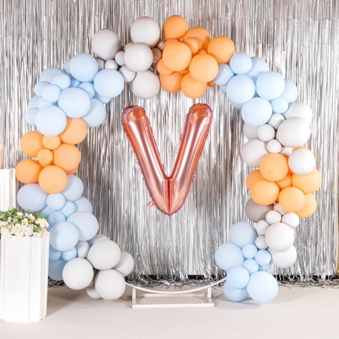 Balon Folie Metalizata Litera V, Flippy, 80 cm, Umflati cu Heliu sau Aer, Ambalaj Individual, Pai inclus, Rose Gold [6]
