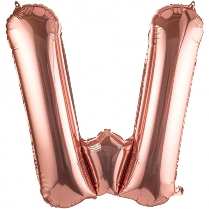 Balon Folie Metalizata Litera W, Flippy, 100 cm, Umflati cu Heliu sau Aer, Ambalaj Individual, Pai inclus, Rose Gold [1]
