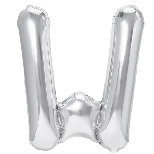 Balon Folie Metalizata Litera W, Flippy, 40 cm, Umflati cu Heliu sau Aer, Ambalaj Individual, Pai inclus, Argintiu [1]