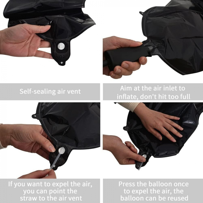 Balon Folie Metalizata Litera W, Flippy, 40 cm, Umflati cu Heliu sau Aer, Ambalaj Individual, Pai inclus, Negru [7]
