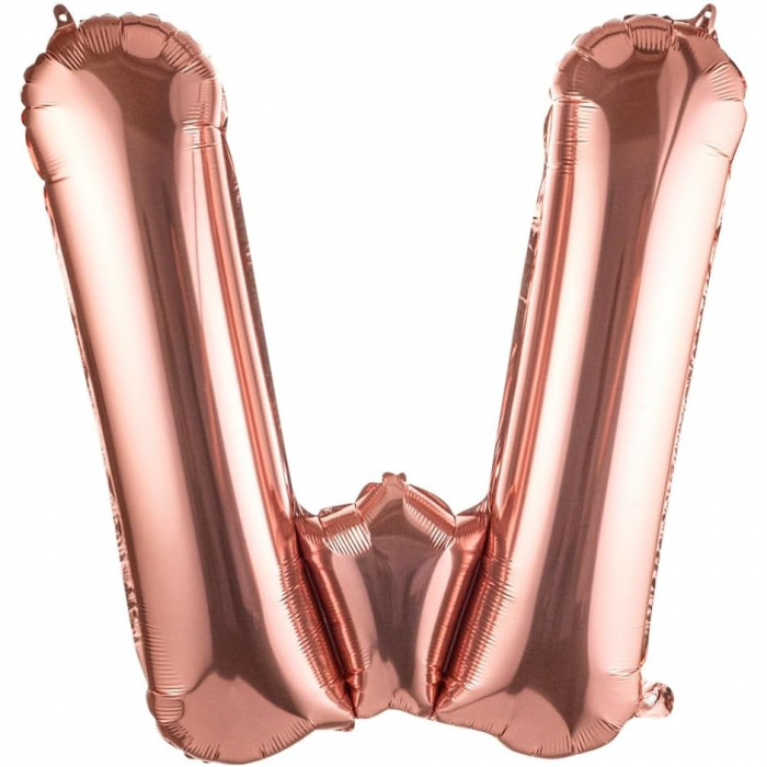 Balon Folie Metalizata Litera W, Flippy, 80 cm, Umflati cu Heliu sau Aer, Ambalaj Individual, Pai inclus, Rose Gold [1]