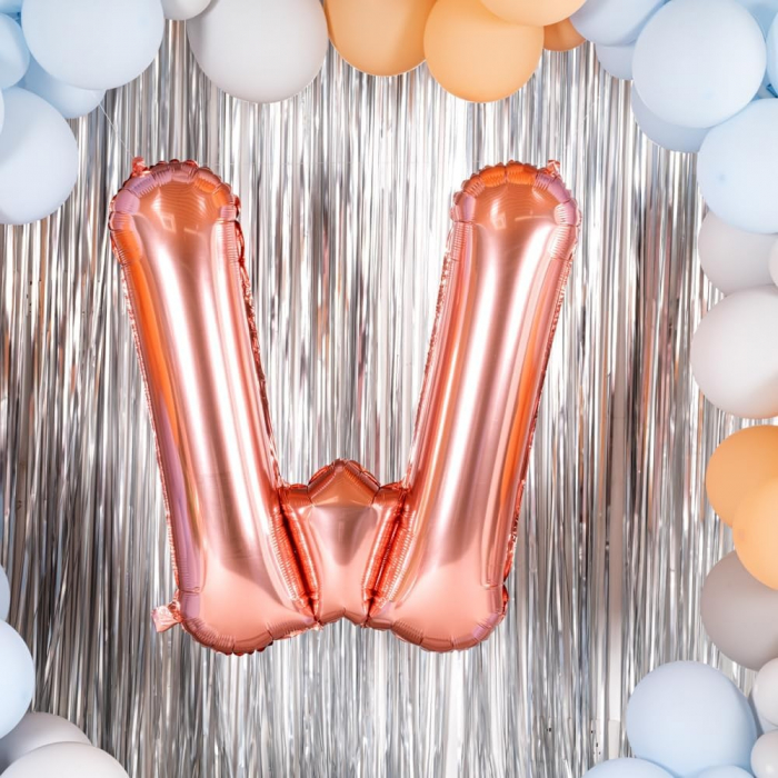 Balon Folie Metalizata Litera W, Flippy, 80 cm, Umflati cu Heliu sau Aer, Ambalaj Individual, Pai inclus, Rose Gold [7]