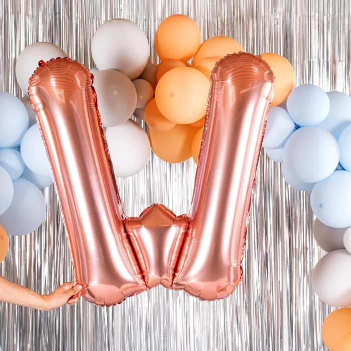 Balon Folie Metalizata Litera W, Flippy, 80 cm, Umflati cu Heliu sau Aer, Ambalaj Individual, Pai inclus, Rose Gold [5]