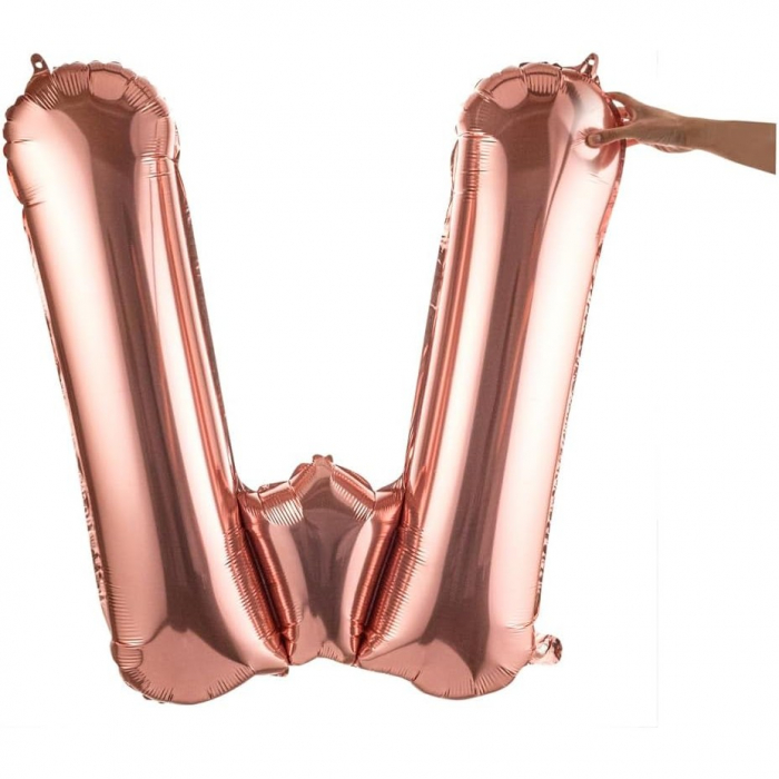 Balon Folie Metalizata Litera W, Flippy, 80 cm, Umflati cu Heliu sau Aer, Ambalaj Individual, Pai inclus, Rose Gold [8]
