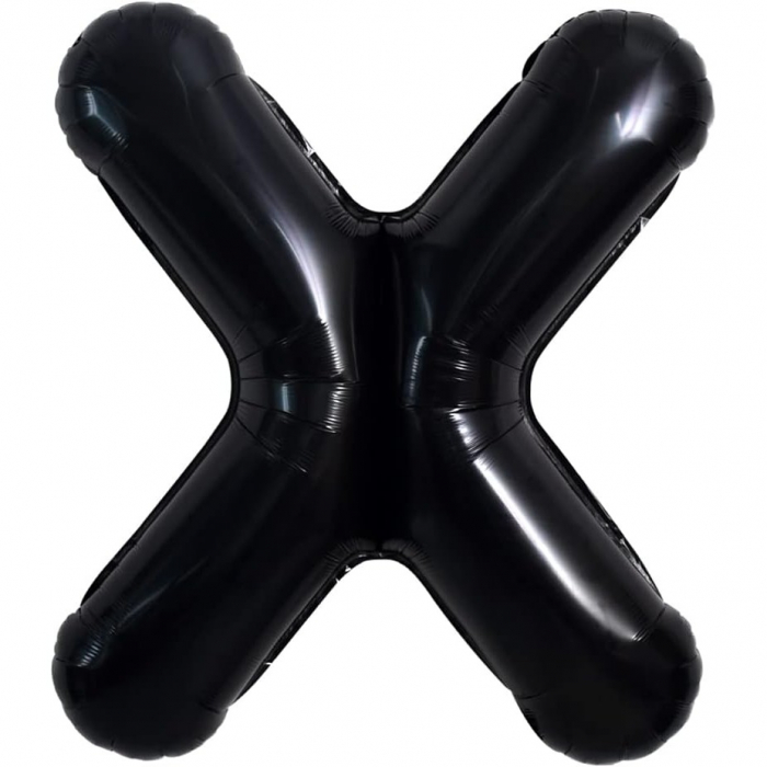 Balon Folie Metalizata Litera X, Flippy, 40 cm, Umflati cu Heliu sau Aer, Ambalaj Individual, Pai inclus, Negru [1]
