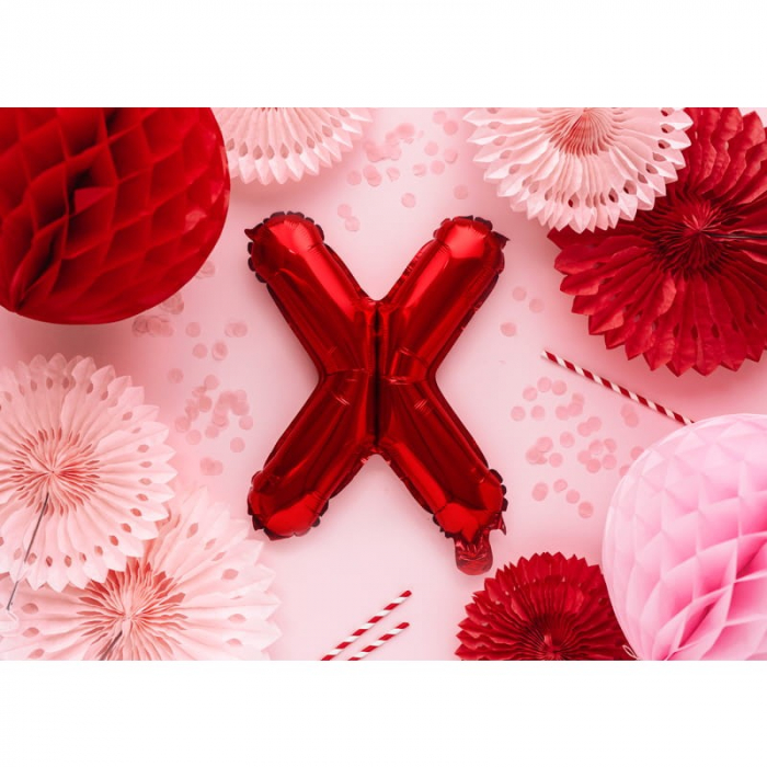Balon Folie Metalizata Litera X, Flippy, 40 cm, Umflati cu Heliu sau Aer, Ambalaj Individual, Pai inclus, Rosu [2]