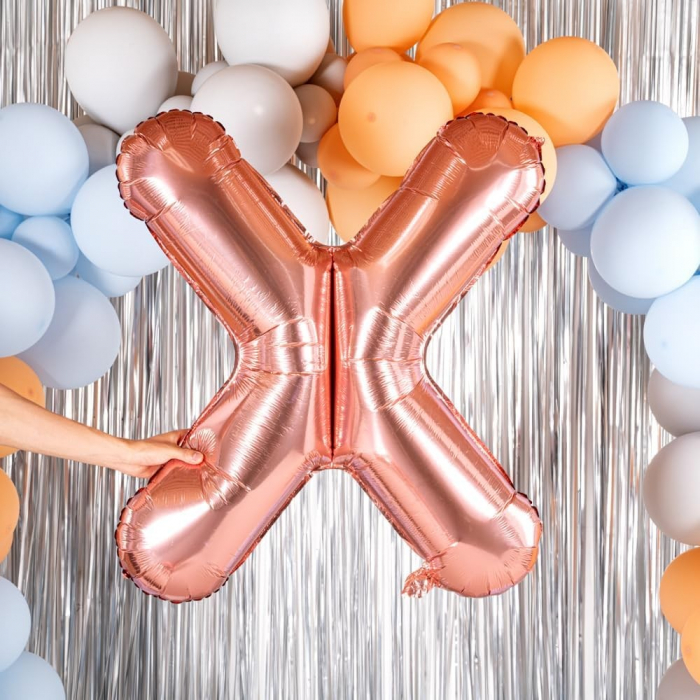 Balon Folie Metalizata Litera X, Flippy, 80 cm, Umflati cu Heliu sau Aer, Ambalaj Individual, Pai inclus, Rose Gold [5]