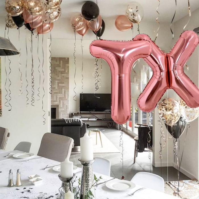Balon Folie Metalizata Litera X, Flippy, 80 cm, Umflati cu Heliu sau Aer, Ambalaj Individual, Pai inclus, Rose Gold [2]