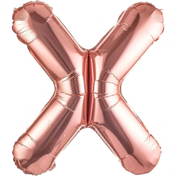 Balon Folie Metalizata Litera X, Flippy, 80 cm, Umflati cu Heliu sau Aer, Ambalaj Individual, Pai inclus, Rose Gold [1]
