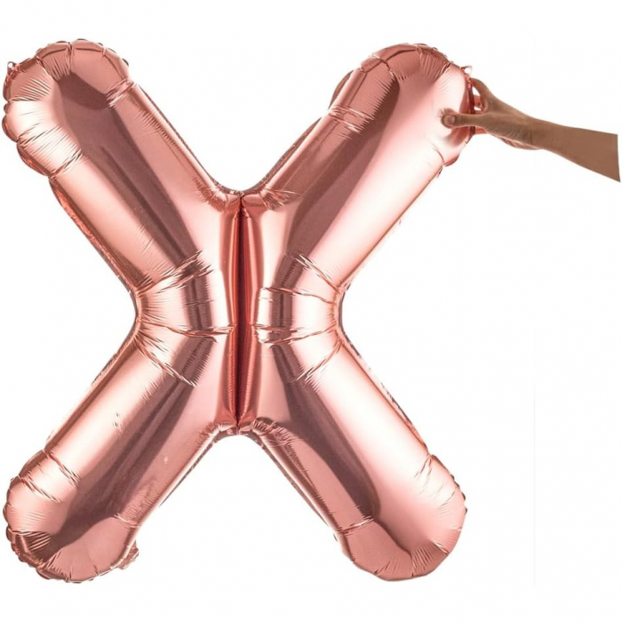 Balon Folie Metalizata Litera X, Flippy, 80 cm, Umflati cu Heliu sau Aer, Ambalaj Individual, Pai inclus, Rose Gold [8]