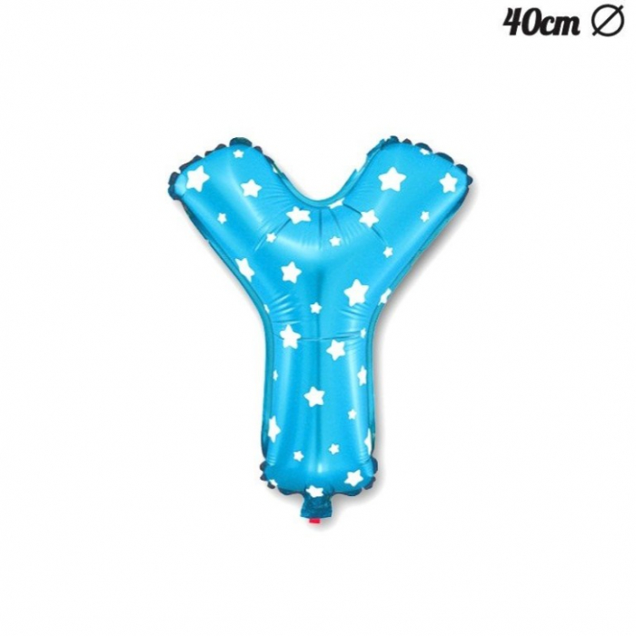 Balon Folie Metalizata Litera Y, Flippy, 40 cm, Cu Imprimeu Stelute, Umflati cu Heliu sau Aer, Ambalaj Individual, Pai inclus, Albastru [4]