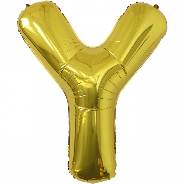 Balon Folie Metalizata Litera Y, Flippy, 40 cm, Umflati cu Heliu sau Aer, Ambalaj Individual, Pai inclus, Auriu [1]